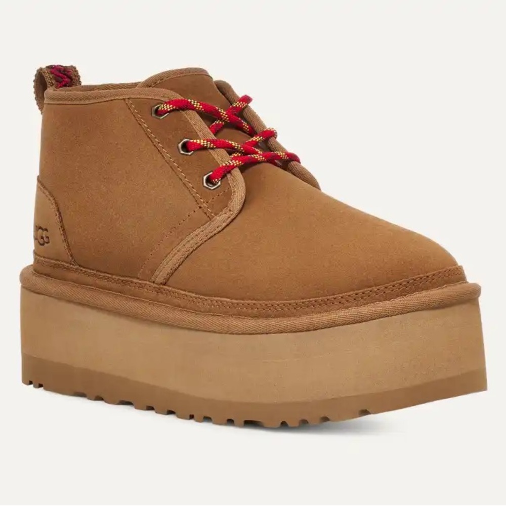 UGG Brown Platform Shoes with Red Laces
